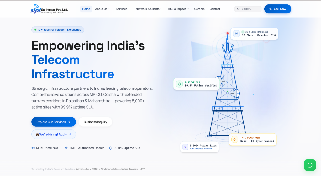 Sai Infratel Pvt. Ltd. website homepage