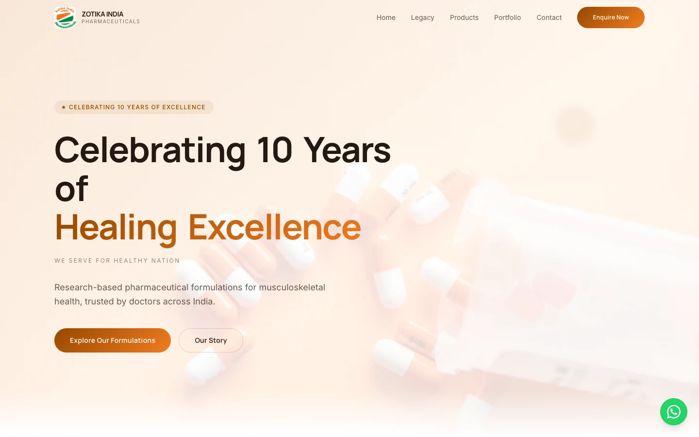 Zotika pharmaceutical website brand and product presentation.